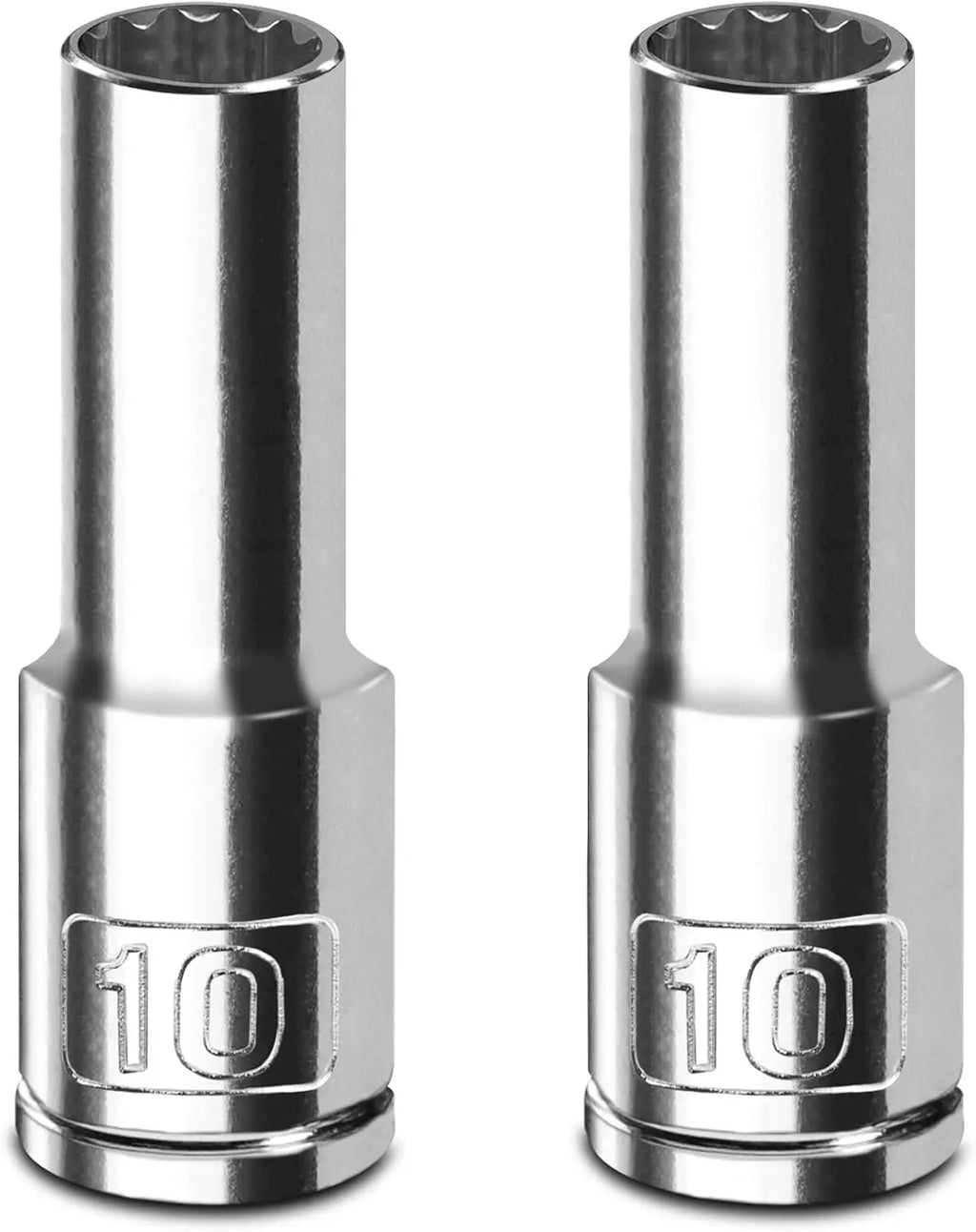 2PCS 1/2" Drive 10mm Socket Set, Deep, Mirror Finish, Cr-V Steel, 12-Point