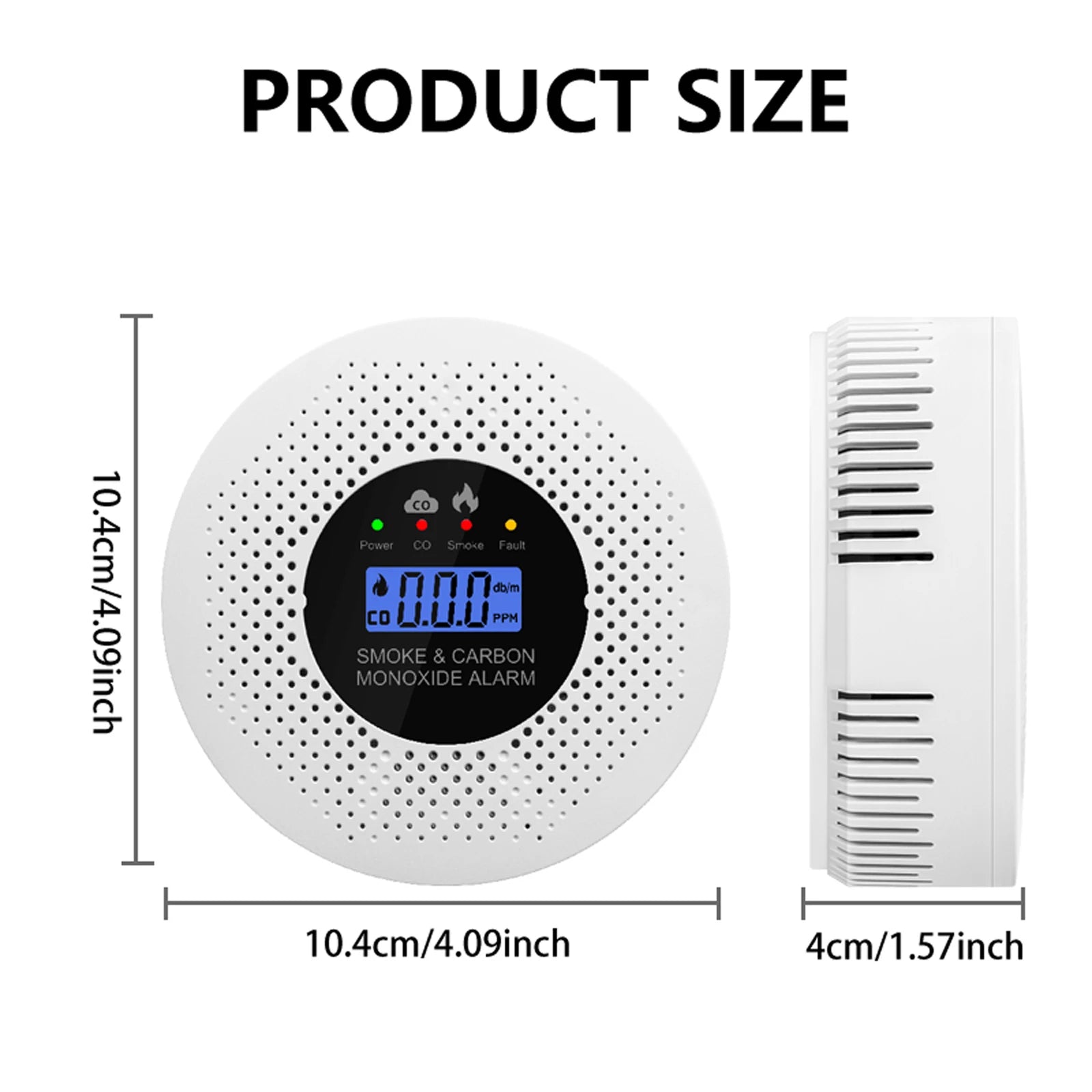Smoke and Carbon Monoxide Detector with LCD Display Carbon Monoxide Alarm Powered by Battery for House Apartment Kitchen
