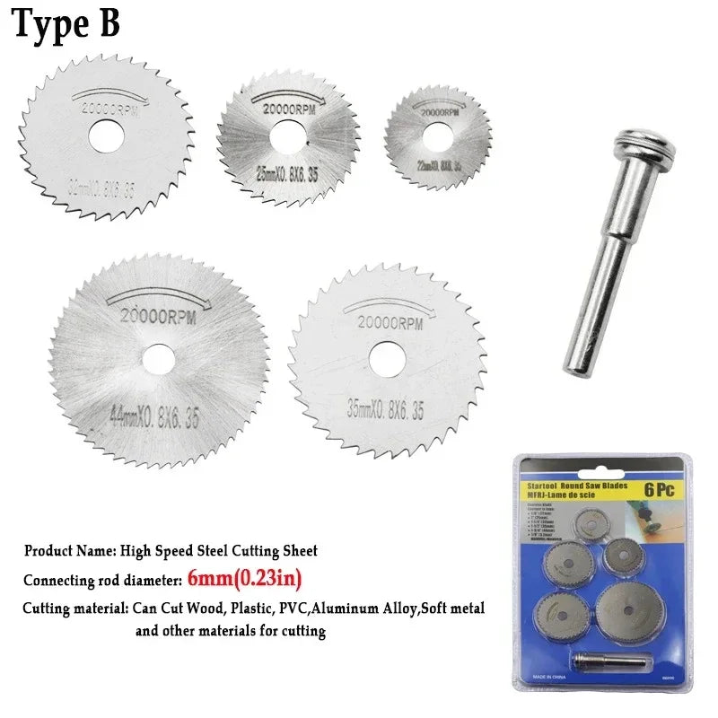 6pcs High Speed Steel Circular Saw Blade  Cutting Disc Rotating Drilling Tool Accessories For Wood Plastic And Aluminum