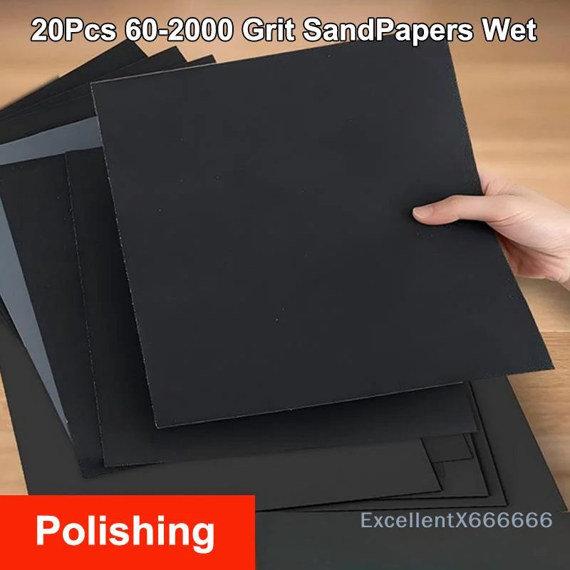 20Pcs Assorted Grit Sandpaper Wet Dry Abrasive Tools for Furniture Restoration Auto Car Repair Home DIY Wood Metal Finish