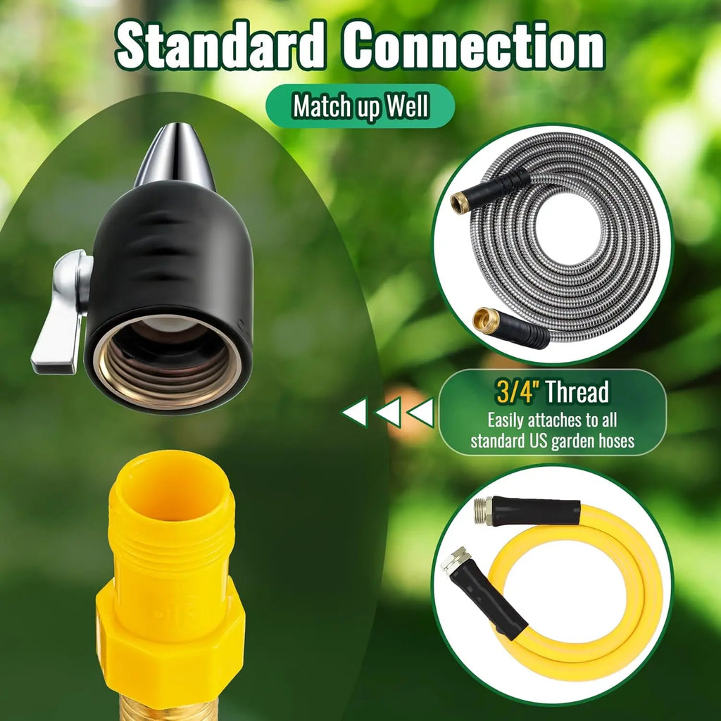 3/4" GHT Garden Hose Nozzle with Shut Off Valve, Zinc Jet Sprayer for Watering, Car Washing, and Sweeping (Black, 2 Pack)