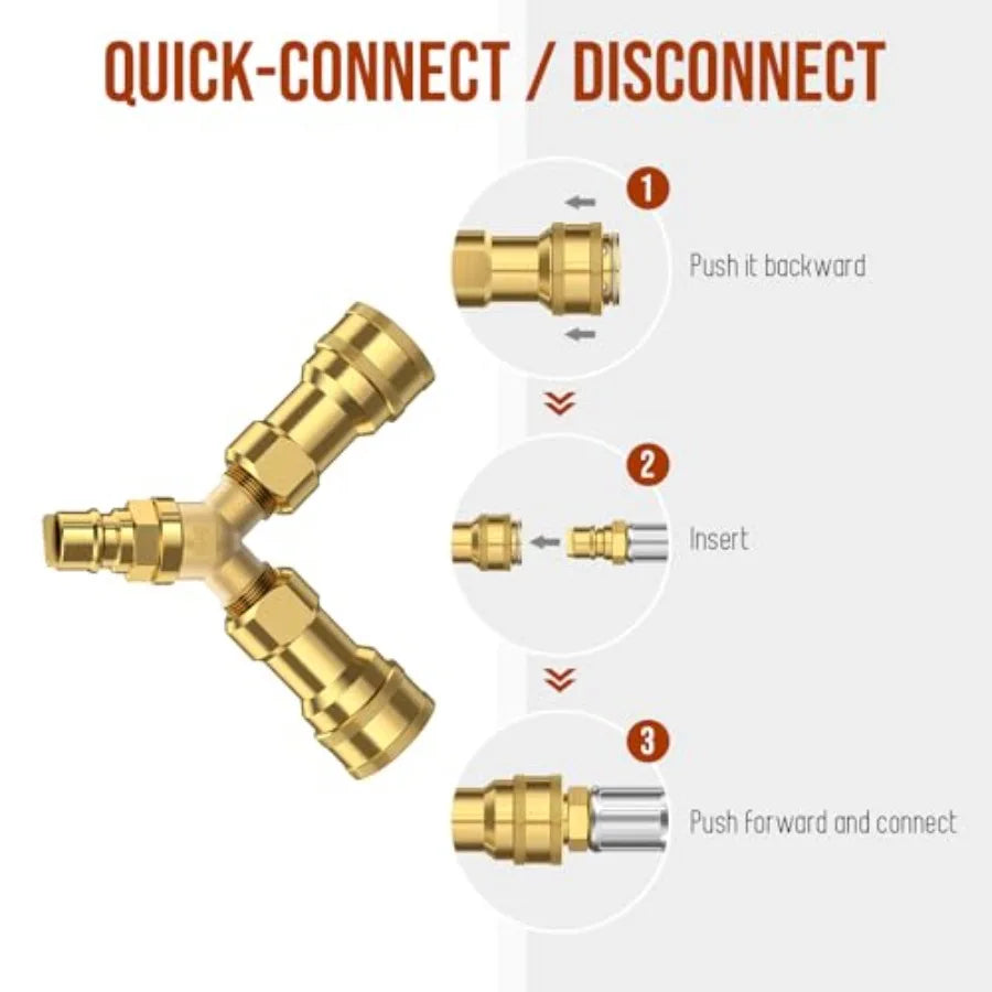 Natural Gas Y Splitter 2-Way Natural Gas Quick Connect Fittings with Shut Off Valve Conversion Kit for Gas Le " Propane Hose Pi