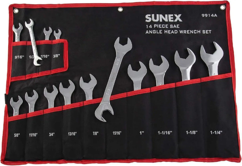 14 Piece Angle Head SAE Wrench Set, Full Polish, Anti-Slip V-Groove Design