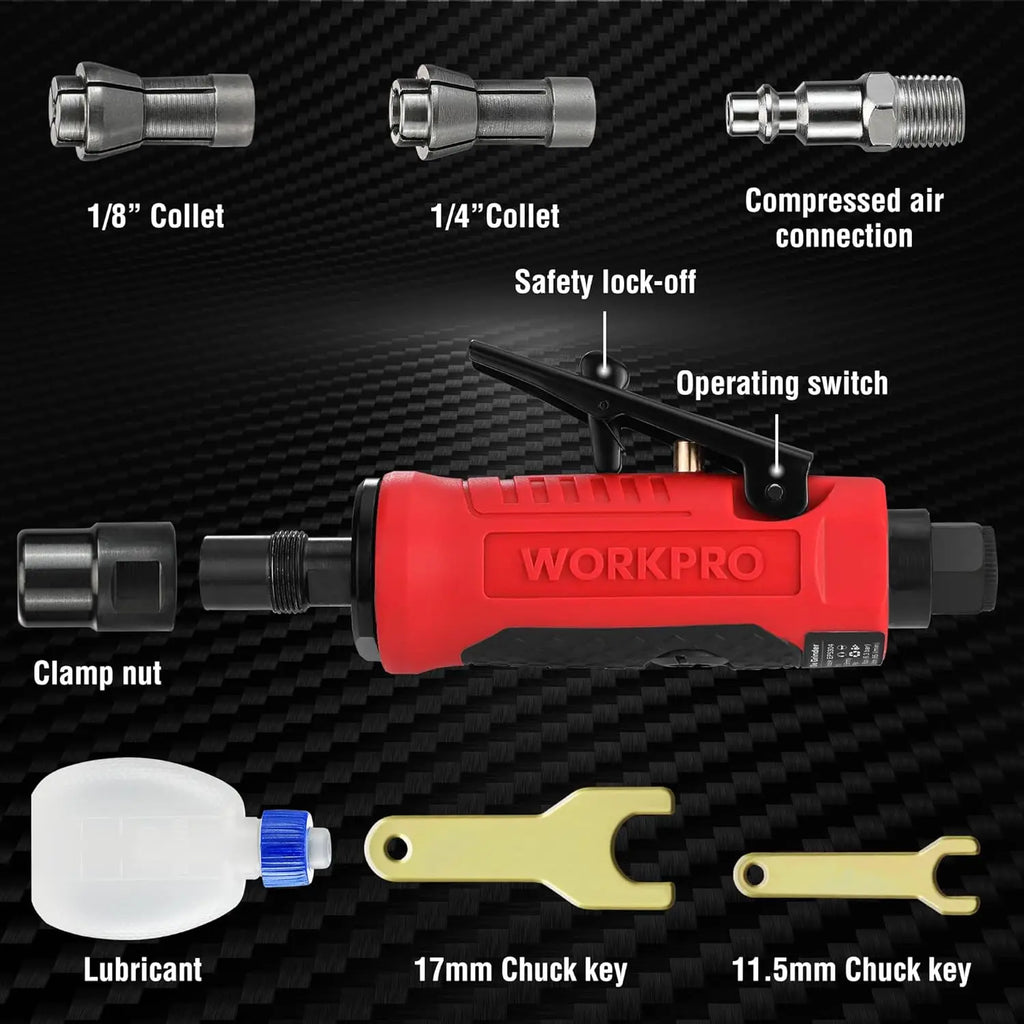 1/4-Inch Pneumatic Die Grinder, 25000RPM, for Grinding, Cutting, Polishing, Welding Repair & Deburring with Collets