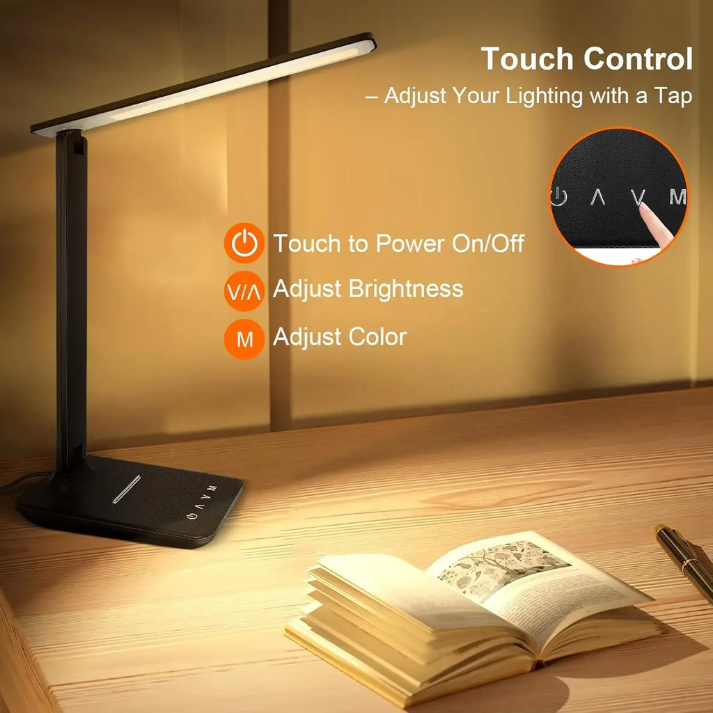 Adjustable LED Desk Lamp With USB Charging, 5 Brightness Modes For Study, Craft, Sewing