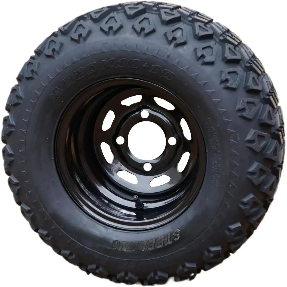 10 Inch Black Steel Golf Cart Wheels and 20x10-10 DOT All-Terrain Tires - 4-Piece Set