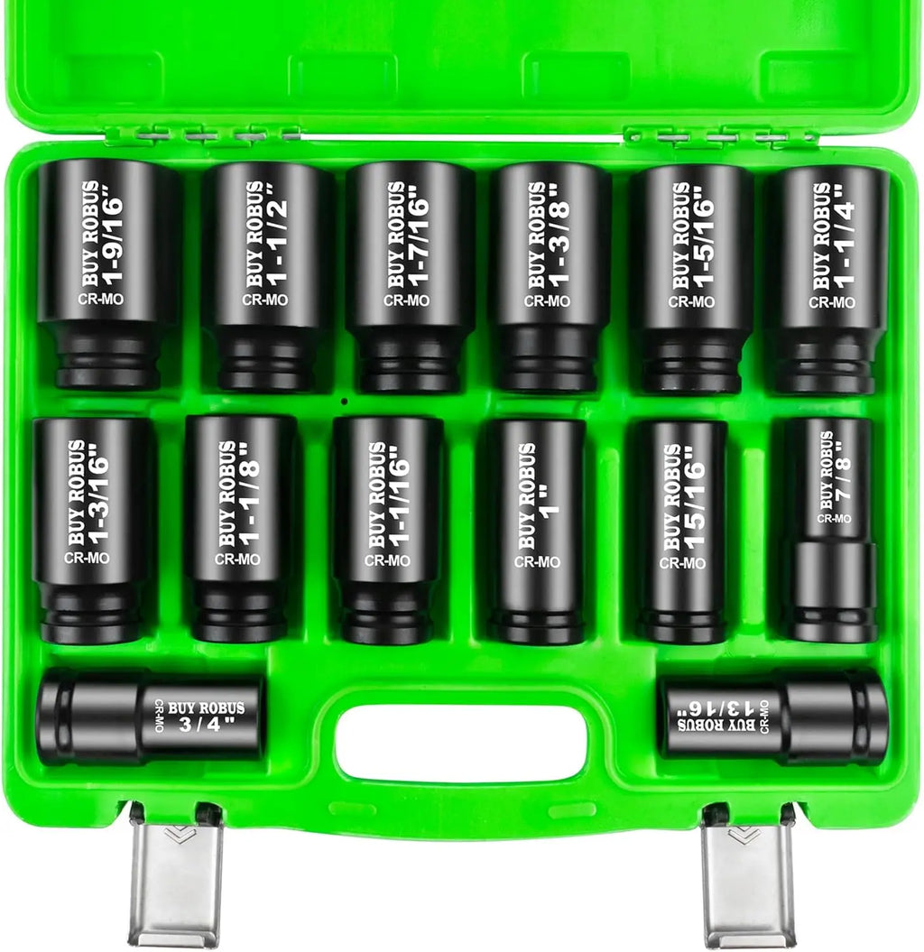 14pc 3/4" Drive Deep Impact Socket Set, SAE 3/4" to 1-9/16", CR-MO, for Heavy Duty Use