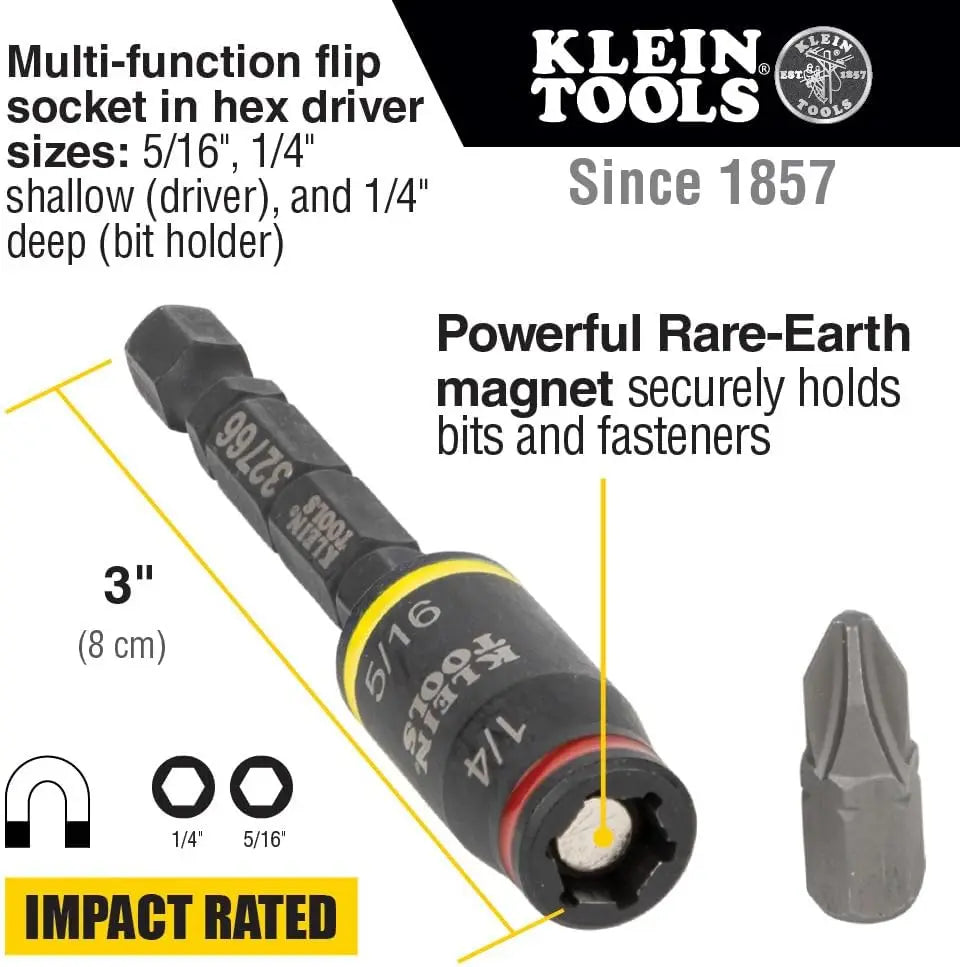 3-in-1 Impact Flip Socket Set, 1/4 & 5/16 Hex Nut Drivers, 3 & 5-Inch, Quick-Connect Adapter
