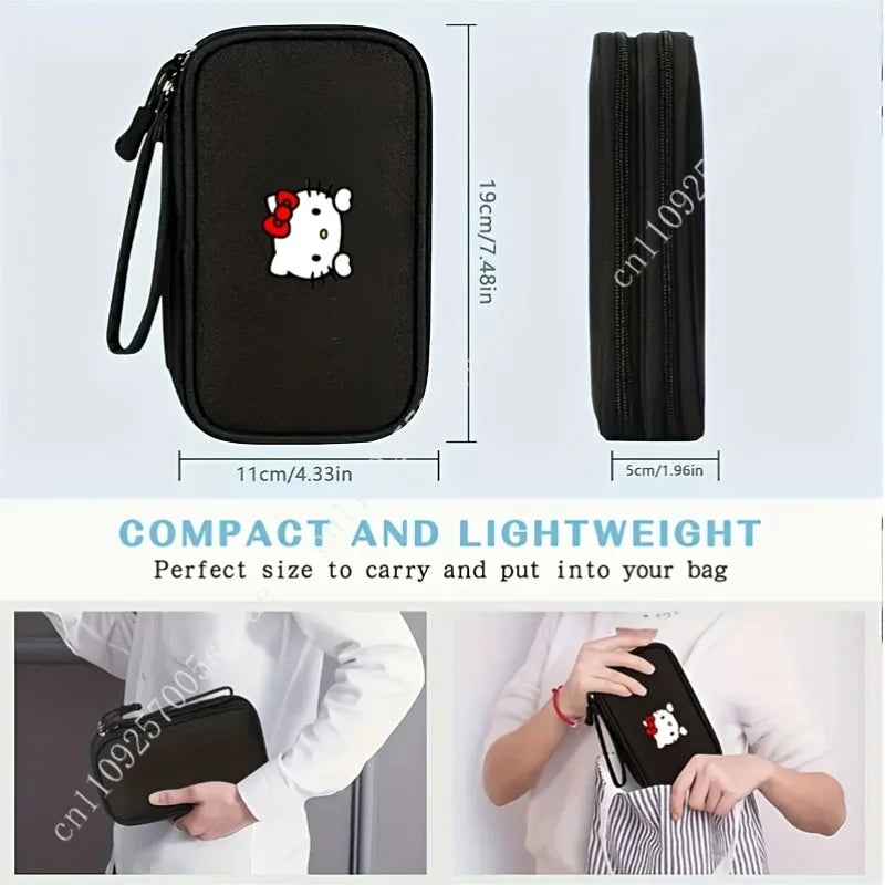 A Cute Hello Kitty Series Portable Data Cable and Earphone Storage Bag Anti-Drop and Zipper Closure Large Capacity