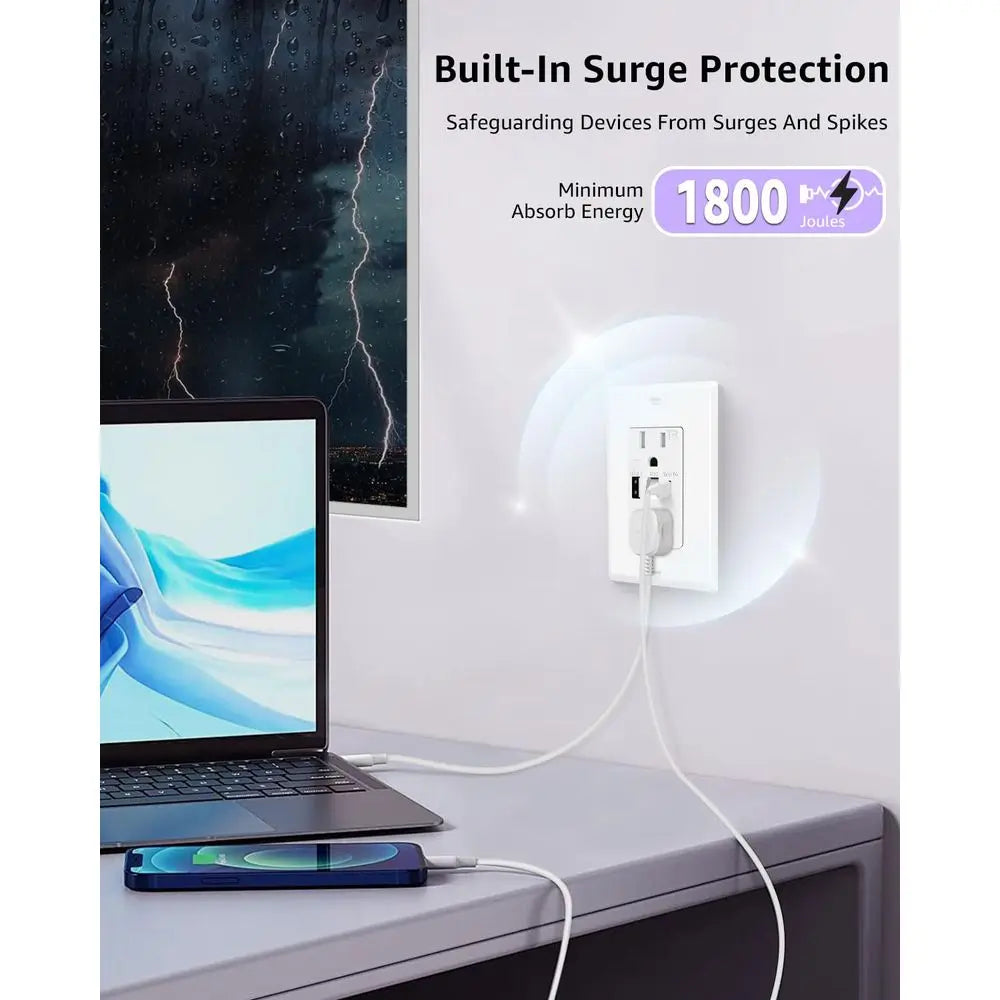 10-Pack 15A High-Speed Wall Outlets with Built-in Nightlight and 4.8A USB Ports, Tamper-Resistant, Includes Wall Plate, ETL List