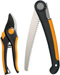 Pruning Shears & Folding Saw Set for Garden Pruning, Bypass Pruner with Low-Friction Coated Blade, Folding Hand Saw with Triple
