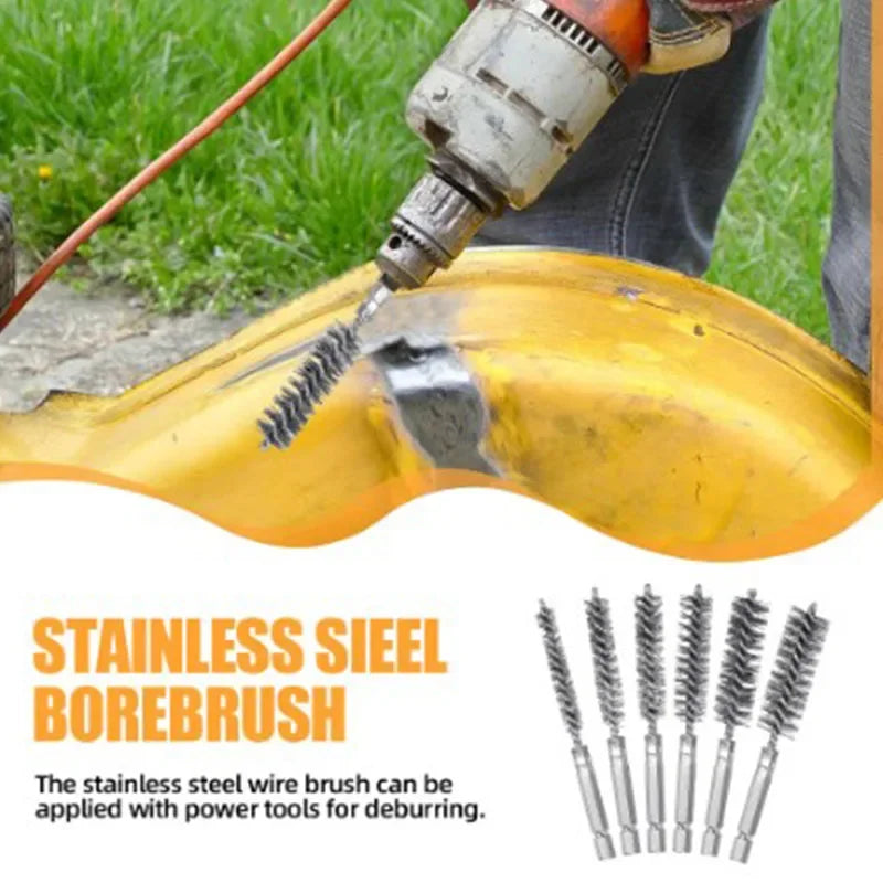 New 6 Pcs 8-19mm Wire Tube Machinery Cleaning Brush Rust Cleaner Washing Polishing Tools for Automotive Manufacturing Processing