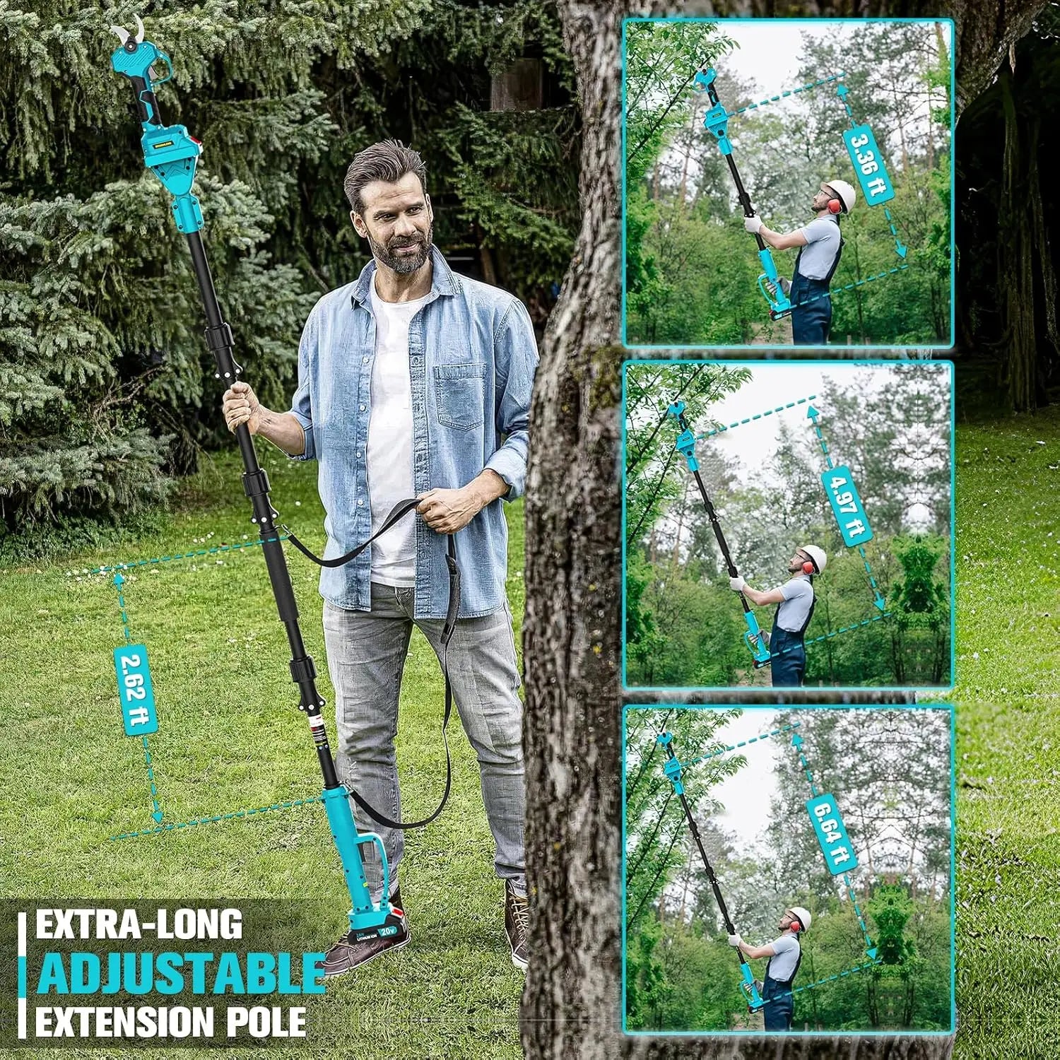 2 in 1 Brushless Pole Electric Pruning Shears with 2 Batteries, 13 Ft Reach, 0.8-2 Inch Cut