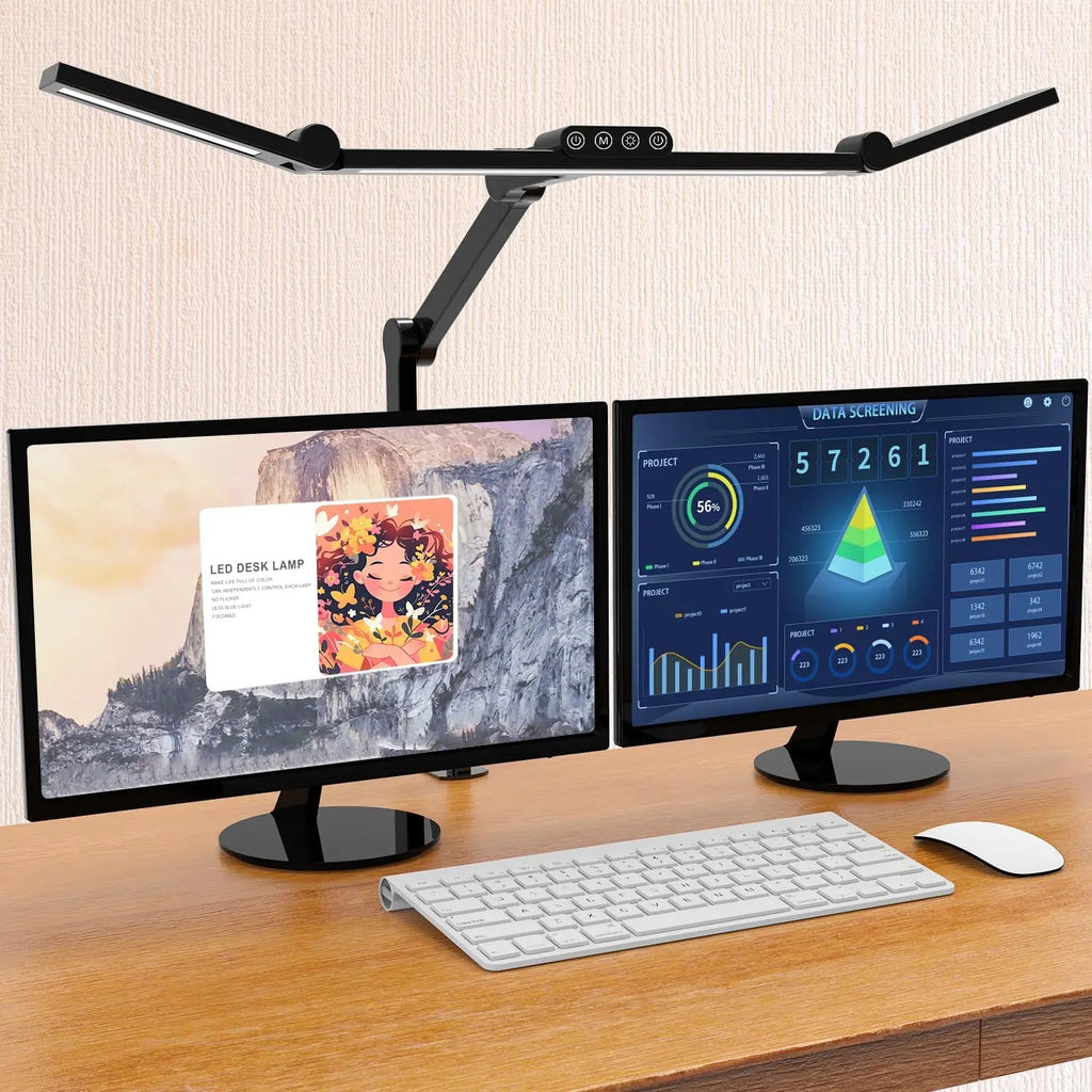 LED Desk Lamp with Clamp, 24W Ultra Bright Auto Dimming Light, Stepless Dimming & Tempering for Home Office