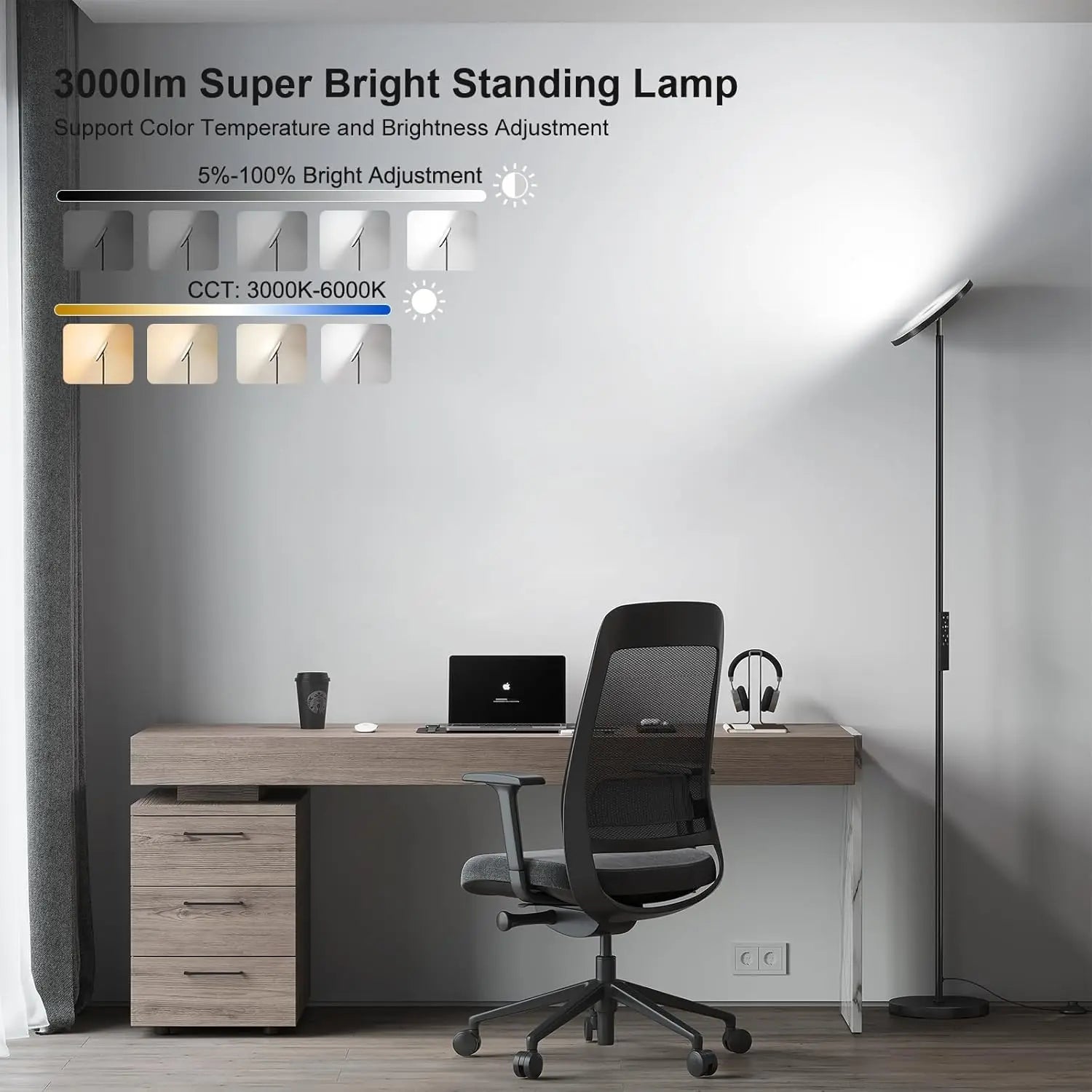 Modern LED Floor Lamp with Remote Control, 69" Tall Stepless Dimmable Standing Light for Living Room