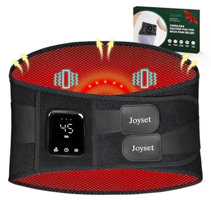 Cordless Heating Pad for Back Pain Relief47-60" Lower Back Massager with 5 Heat 5 Vibration Portable Wearable Heating Pad for C