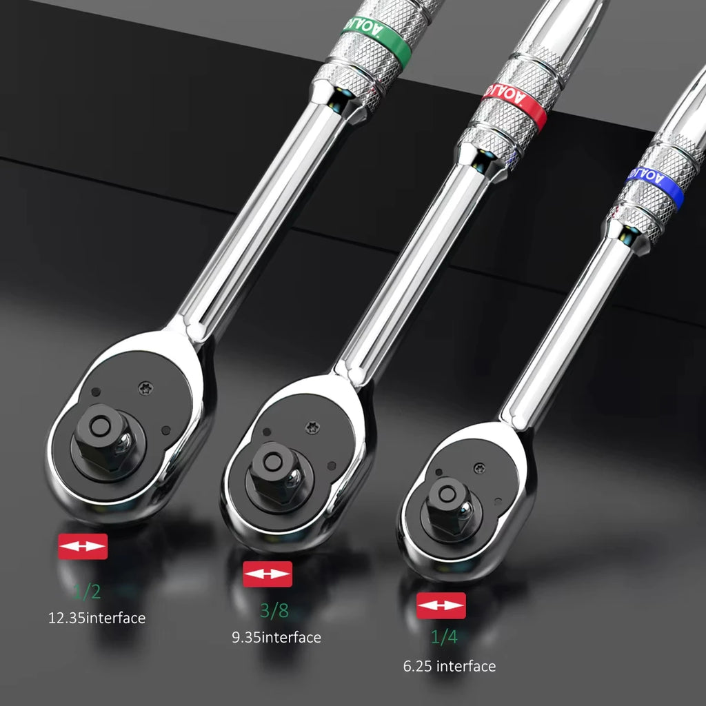 LAOA 1pc Quick Bi-Directional Ratchet Wrench CRV 1/4 3/8 1/2 Socket Wrench Auto Motorcycle Repair Tools