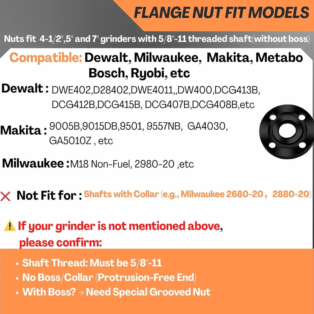 Universal Angle Grinder Wrench & Nut Kit (5PCS) for Quick Disc Replacement on 4.5"/5"/7" Grinders