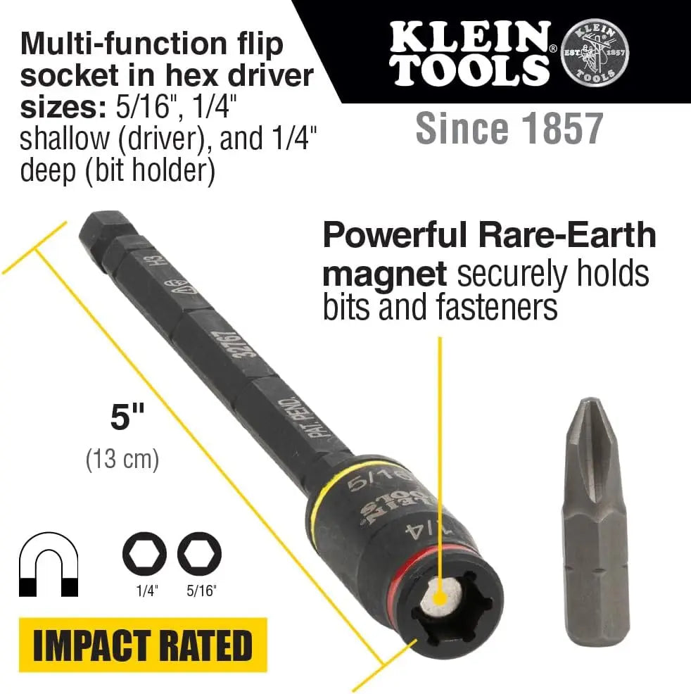 3-in-1 Impact Flip Socket Set, 1/4 & 5/16 Hex Nut Drivers, 3 & 5-Inch, Quick-Connect Adapter
