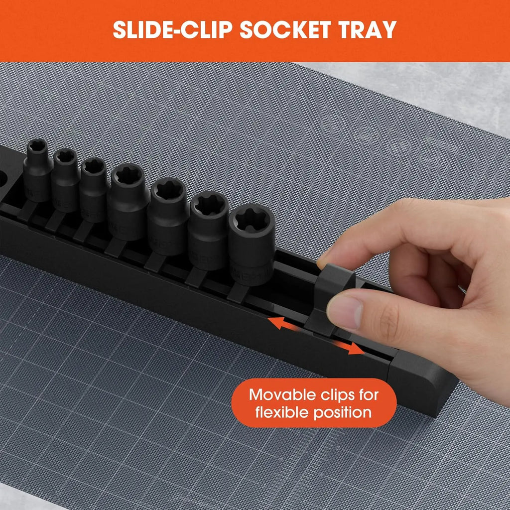 9PCS EP Socket Set, 1/4" 3/8" 1/2" Drive External Torx Plus Sockets EP6-EP18, CR-V Steel with Organizer, for Automotive &