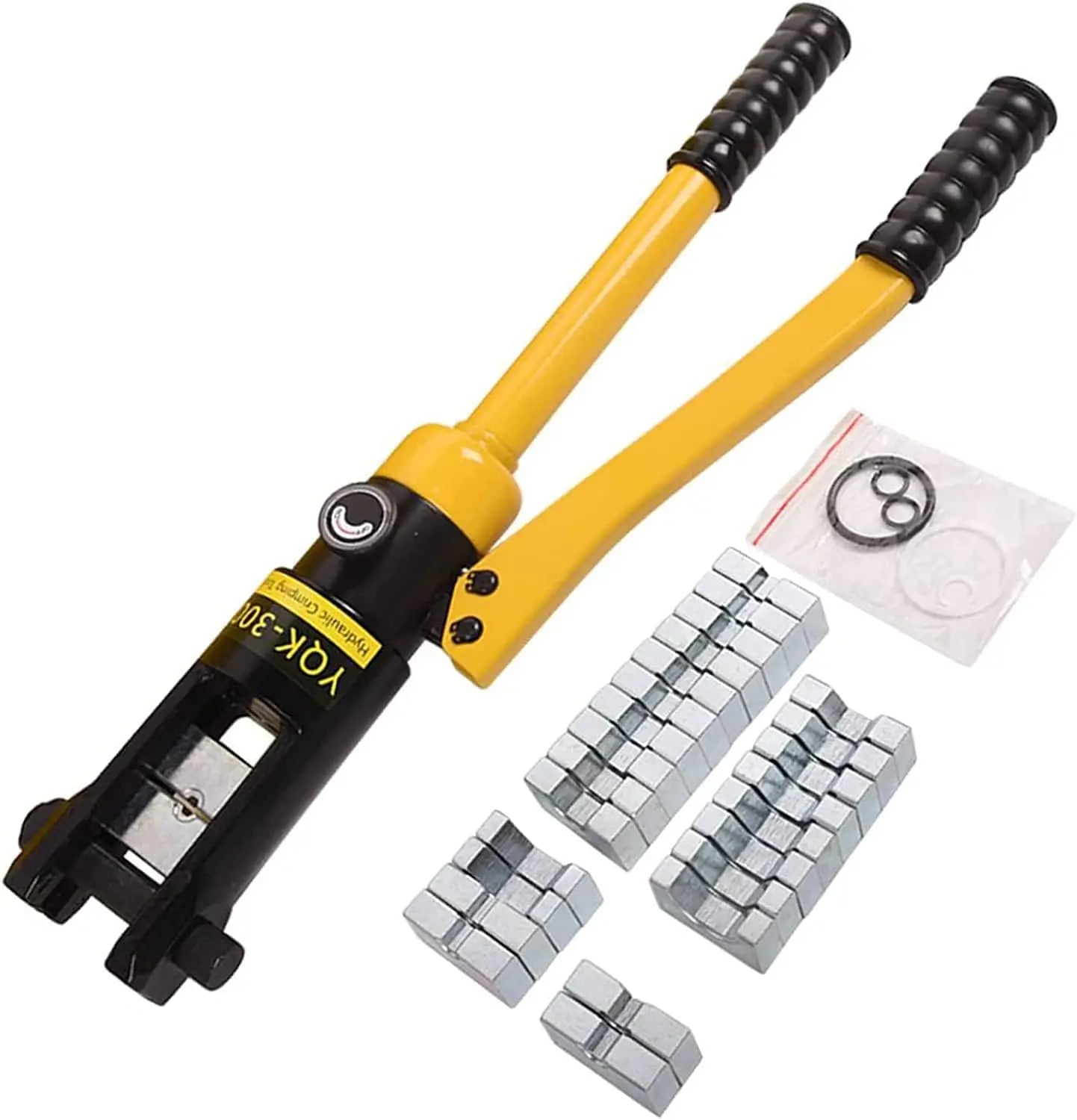 16T Hydraulic Crimping Tool for Battery Cables, 8 AWG to 600 MCM, with 13 Dies and 0.87 Inch Stroke