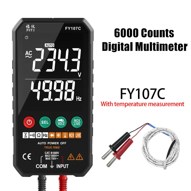 Digital Multimeter FY107C FY107B Universal Meter AC DC Voltage Ture RMS NCV Transistor Capacitor Temp Auto Voltage Smart Meter