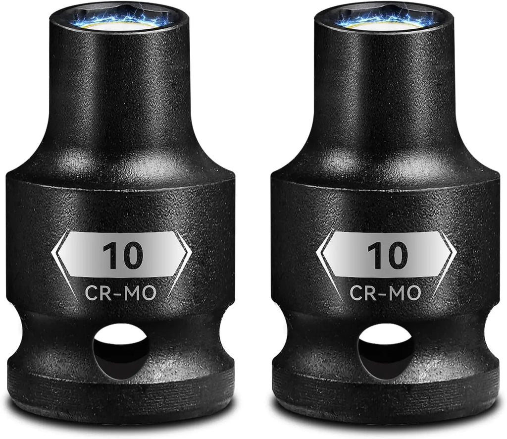 2-Pack 1/2" Drive Magnetic 10mm Impact Socket Set, Shallow, CR-MO Steel, 6-Point for Impact Wrench
