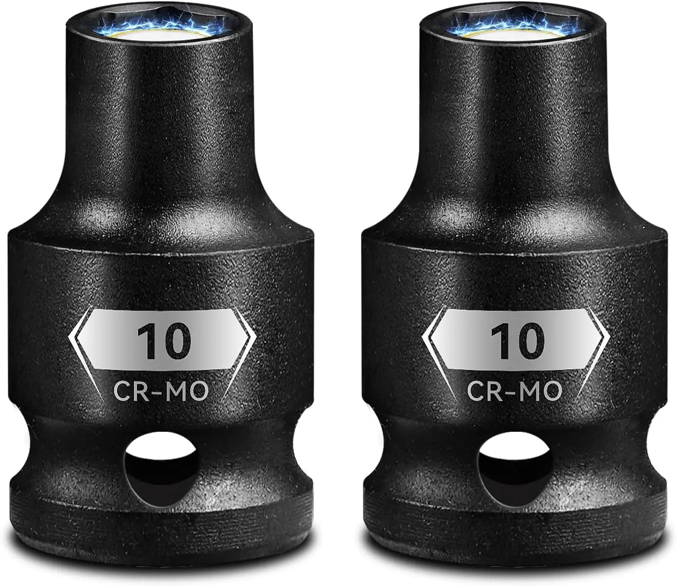 2-Pack 1/2" Drive Magnetic 10mm Impact Socket Set, Shallow, CR-MO Steel, 6-Point for Impact Wrench