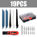 19Pcs Saber Saw Set Multifunctional Handle Fits Reciprocating Saw Blades & Screwdriver Bits Cutting Tool for Wood Plastic Pipe