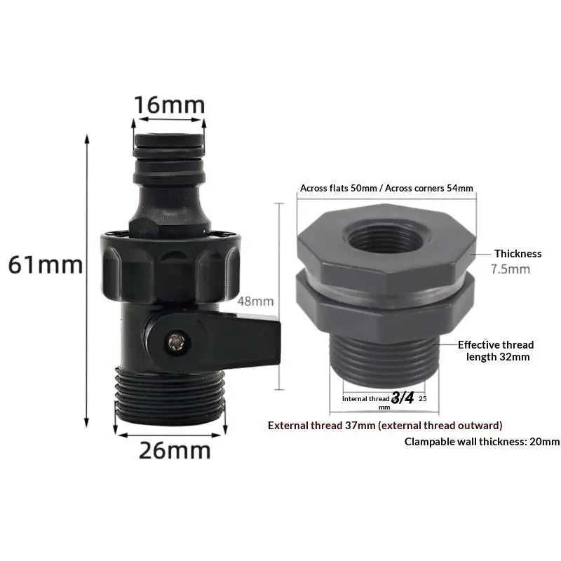 1 Set 3/4 Inch Rain Bucket Valve Fittings Connectors PVC Rain Bucket Diverter Kit Water Pipe Fittings Home Spray Gun Accessories