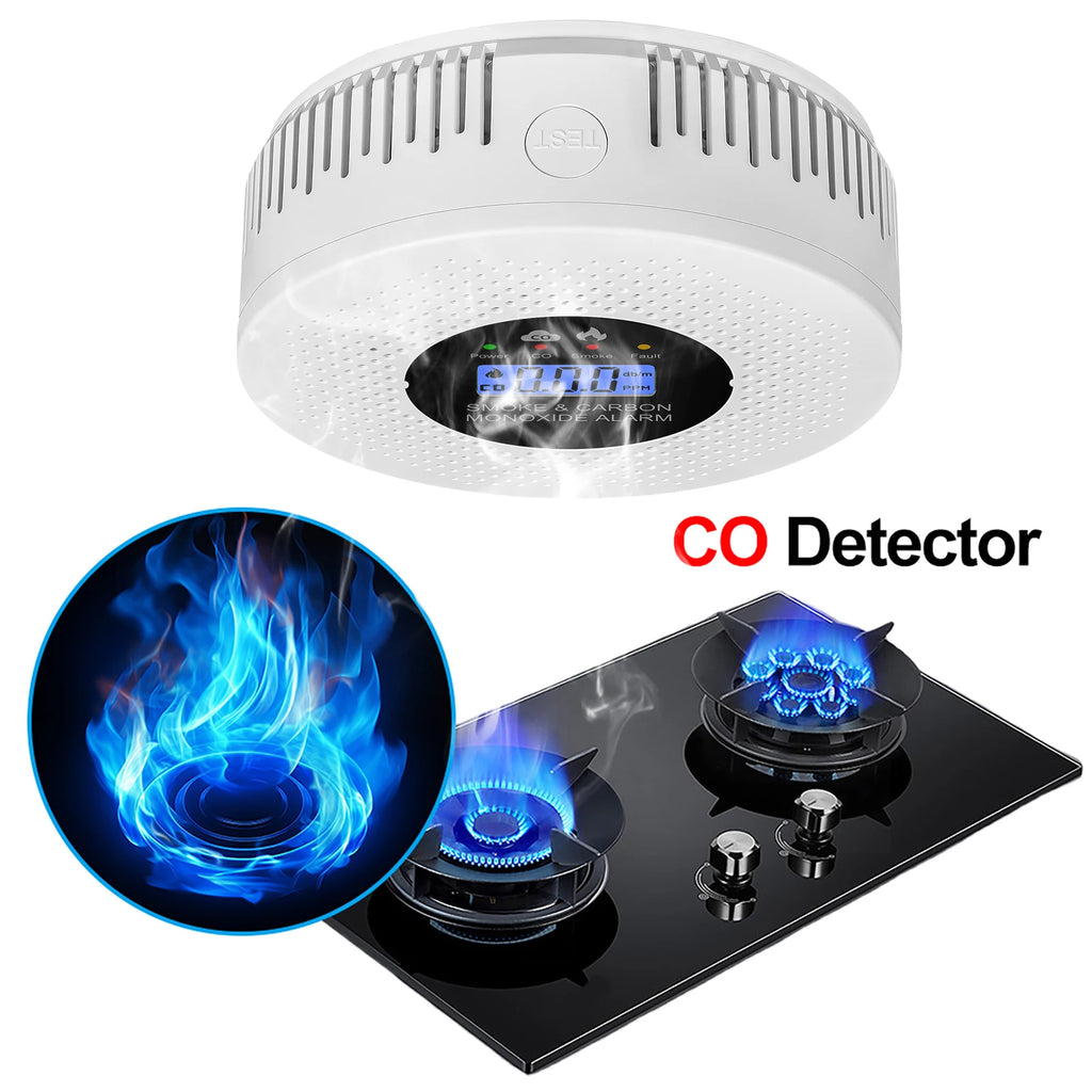 Smoke and Carbon Monoxide Detector with LCD Display 2 in 1 Fire Alarm Smoke Detector Powered by Battery for House Apartment Kitc