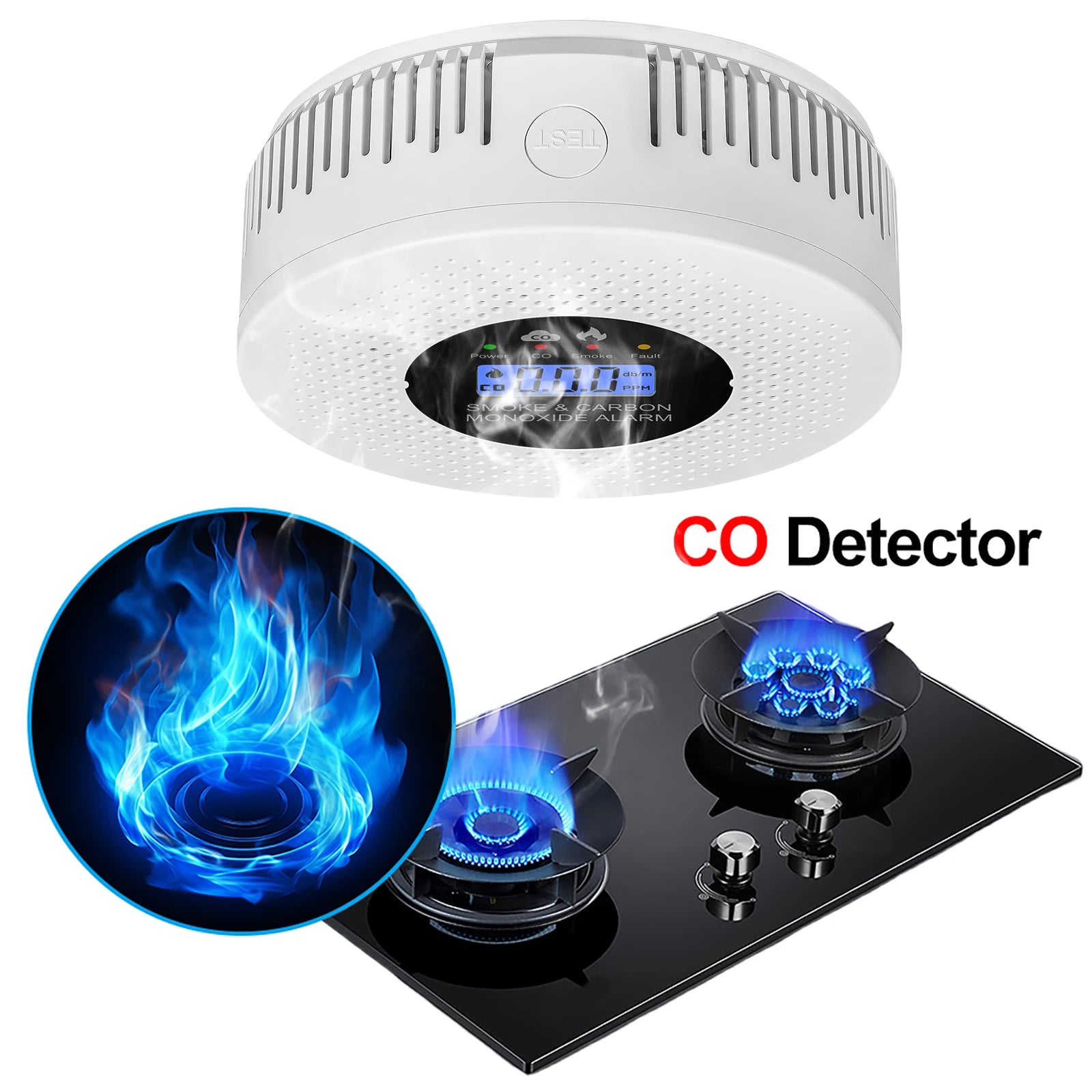 Smoke and Carbon Monoxide Detector with LCD Display 2 in 1 Fire Alarm Smoke Detector Powered by Battery for House Apartment Kitc