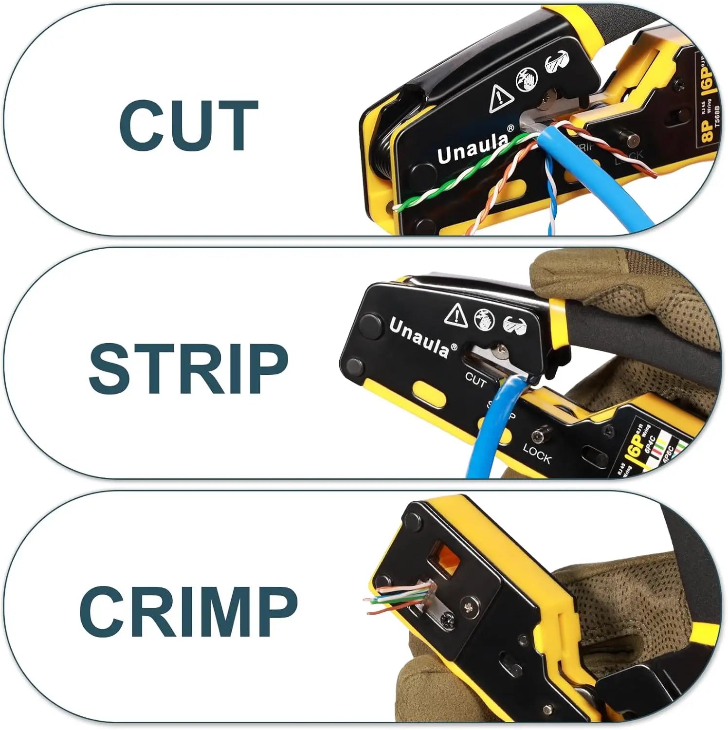 Professional RJ45 Crimp Tool Kit for Cat5 Cat6 Ethernet Cables, Pass Through Crimper with Easy Installation