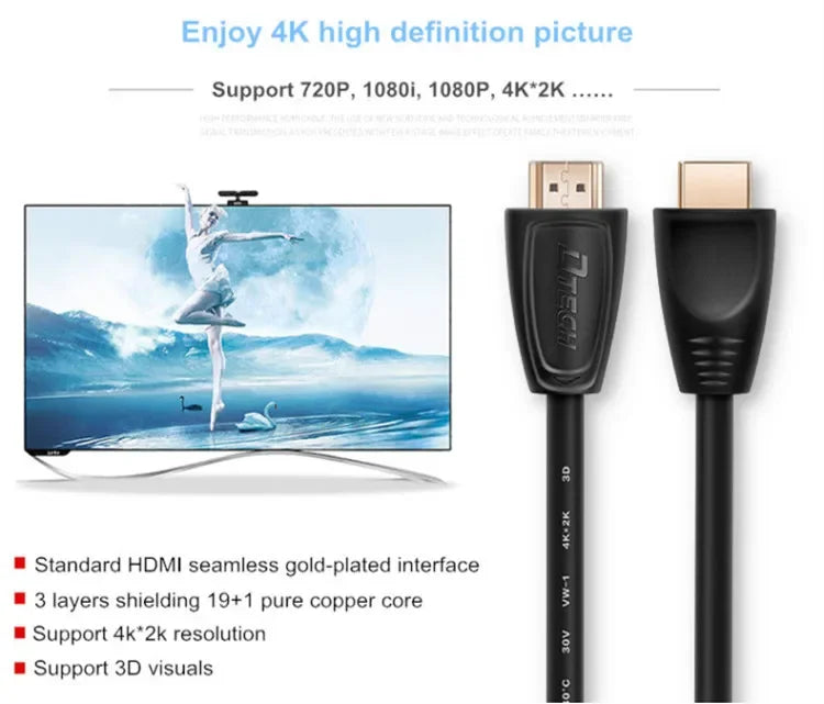 DTECH 3 Layers Shielding Pure Copper Core 4K 3D Gold Plated Video HDMI Cable HDTV 1M