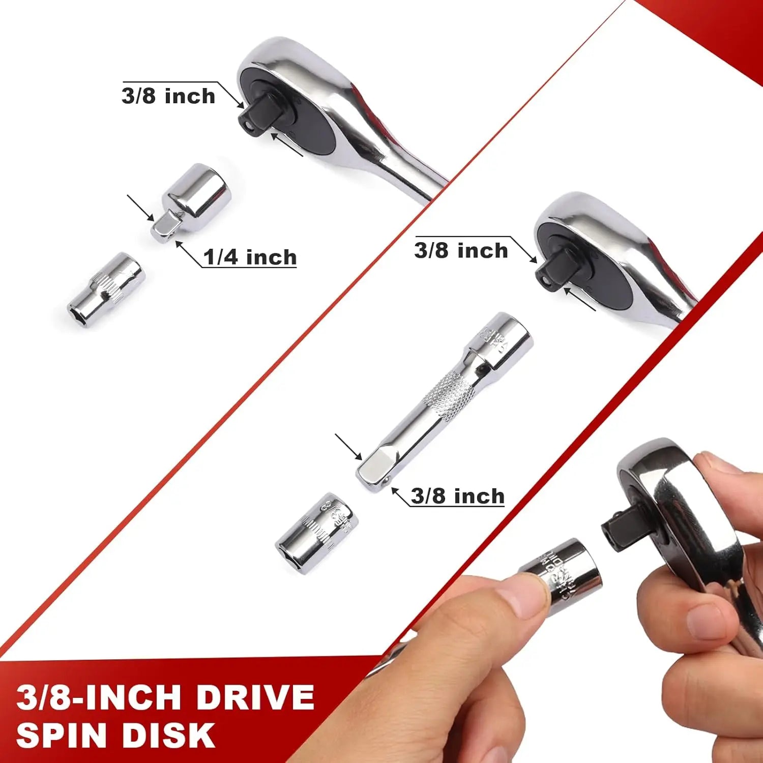 34 Piece 3/8 Inch Drive Socket Ratchet Wrench Set, Metric & SAE, with Extension Bar for Auto Repair & Household, Storage Case