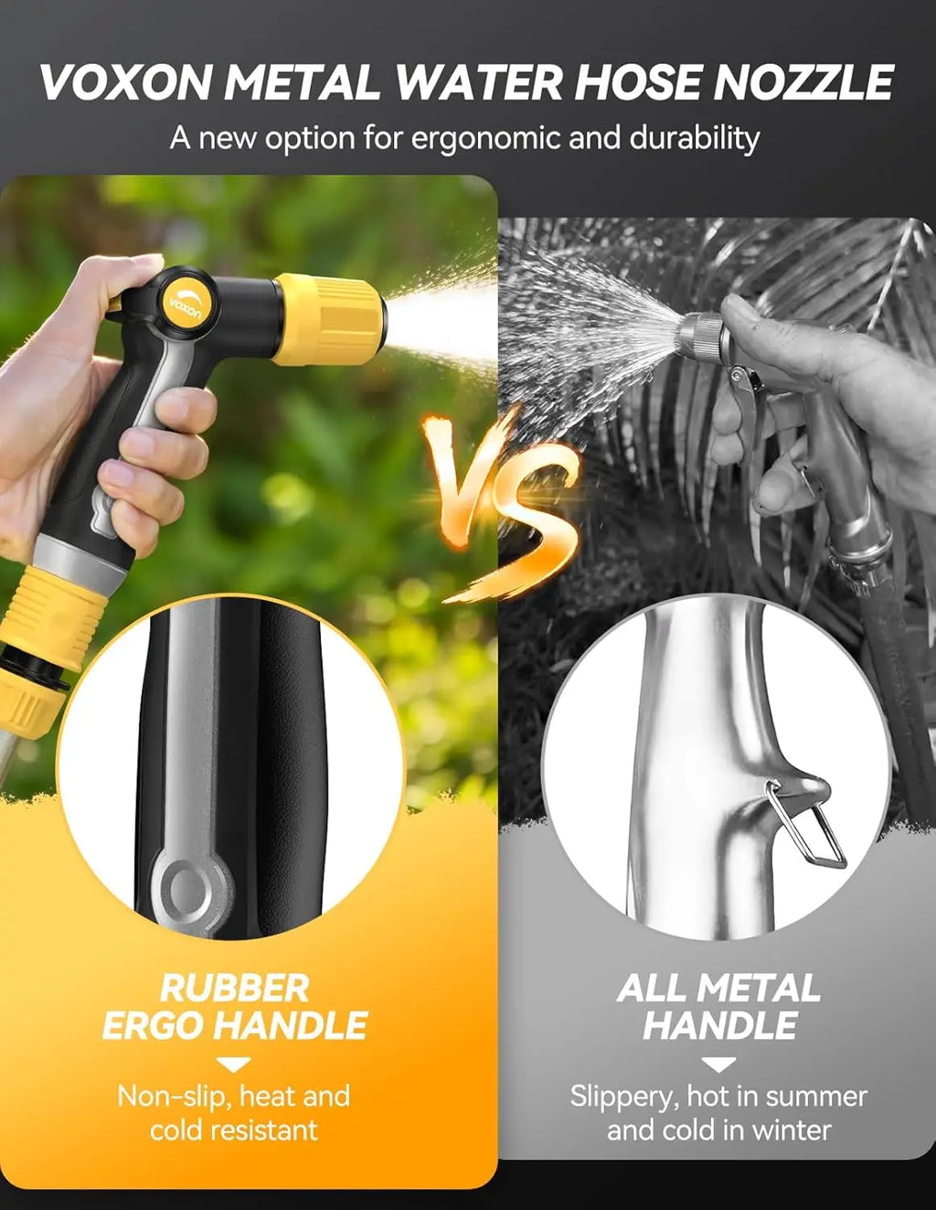 Heavy Duty Metal Garden Hose Nozzle with Thumb Flow Control and Adjustable Spray Patterns for Outdoor Watering, Car Washing, Pet