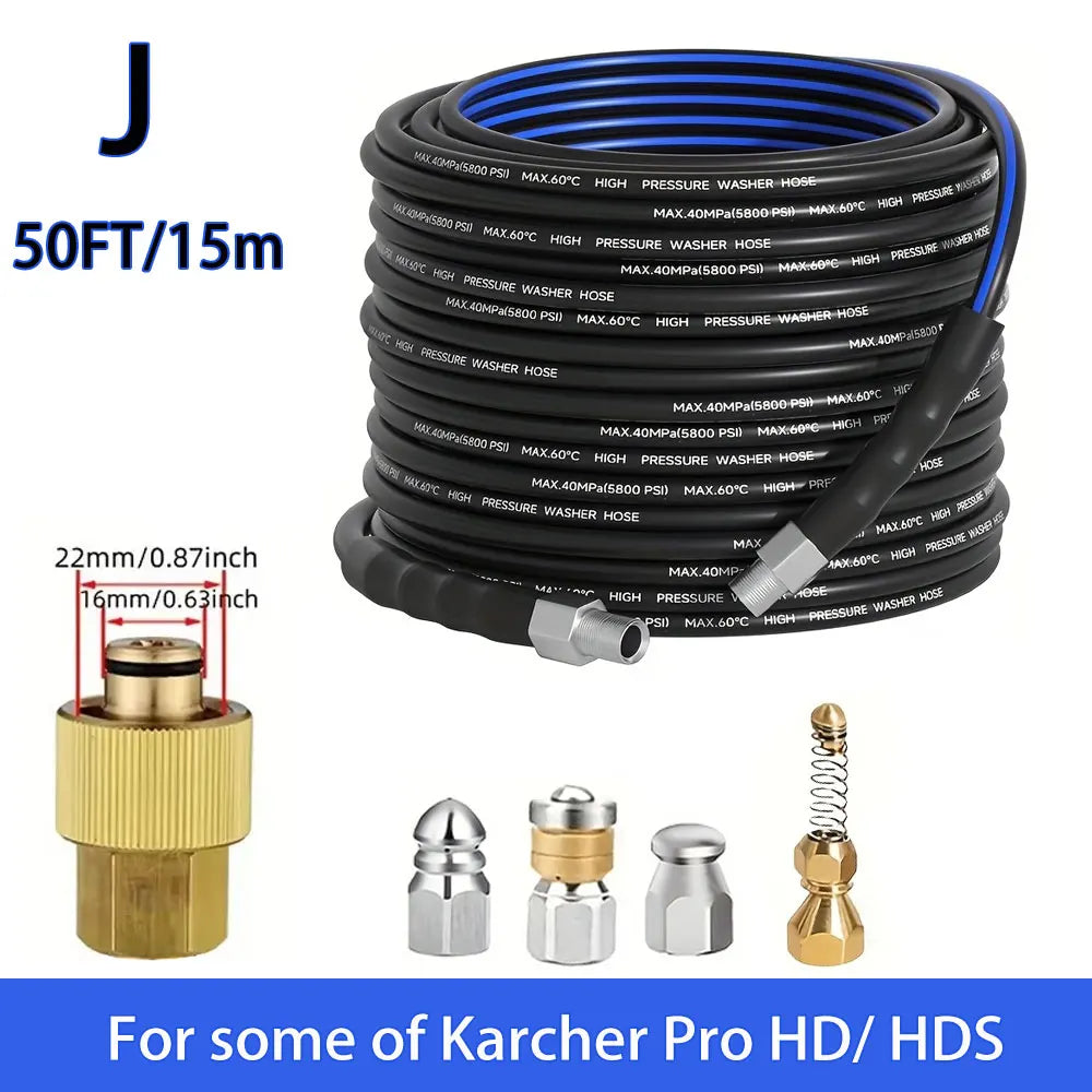 50FT Blue-Black Cleaning Hose Pressure Washer Drain Flusher,1/4" NPT  5000PSI Sink Unblocker Kitchen Flusher Nozzle Accessories