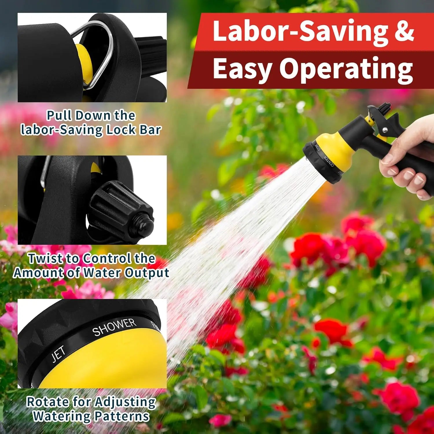 Garden Hose Nozzle Sprayer with 7 Adjustable Watering Patterns - Non-Slip Design for Car Washing, Plant Watering, and Pet