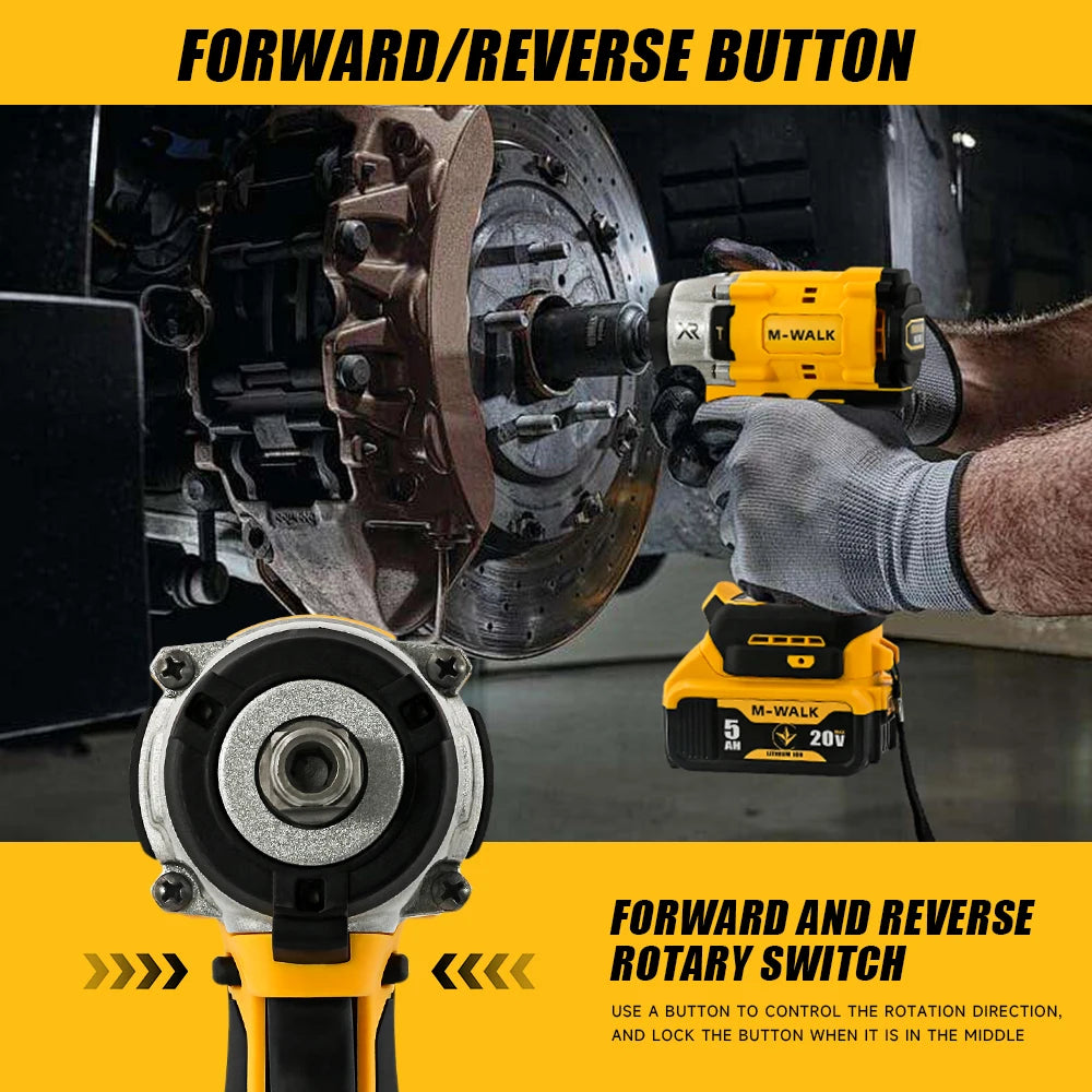 M-WALK 300N.M Brushless Electric Impact Wrench 3000RPM Cordless Wrench Screwdriver 1/2Inch Power Tool For Dewalt 20V Battery Pin