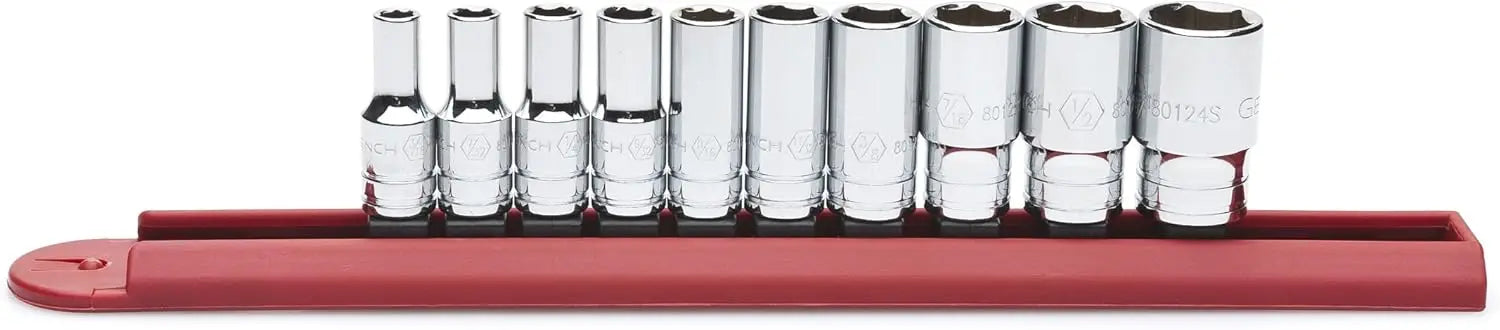 10 Pc. 1/4" Drive 6 Pt. Mid-Length Socket Set SAE, Angled Entry Guide