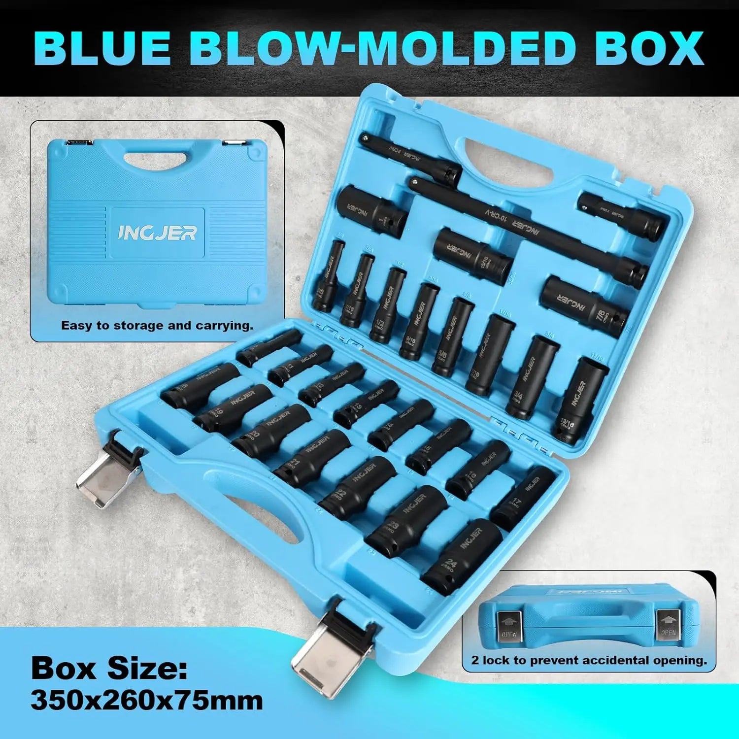 1/2" 29Pcs Impact Socket Set, SAE & Metric, Standard & Deep Sockets with Extension Bars, CR-MO Steel, High Torque for Truck