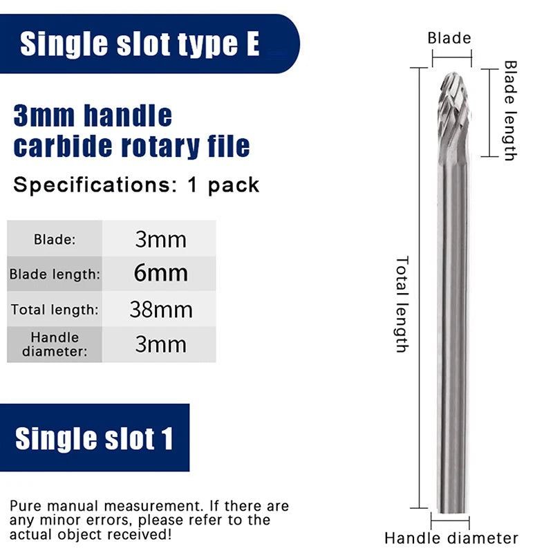 1PCS Tungsten Carbide Rotary File Hard Alloy Rotary Bur Drill Bit 3mm Shank Engraving Cutter Grinding Head For Metal And Plastic