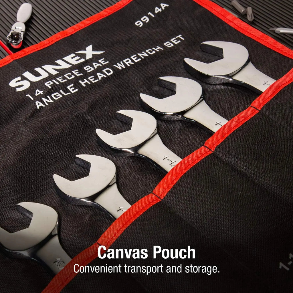14 Piece Angle Head SAE Wrench Set, Full Polish, Anti-Slip V-Groove Design