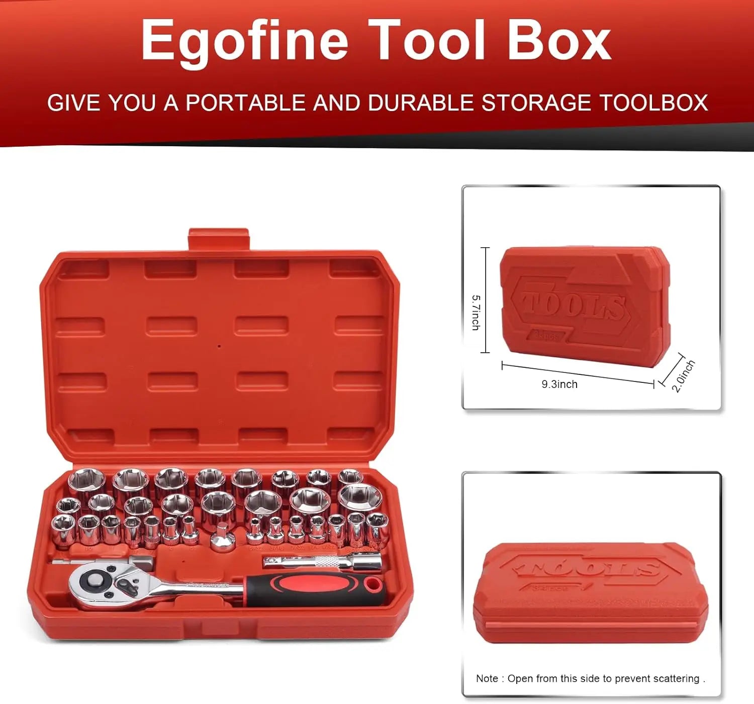 34 Piece 3/8 Inch Drive Socket Ratchet Wrench Set, Metric & SAE, with Extension Bar for Auto Repair & Household, Storage Case