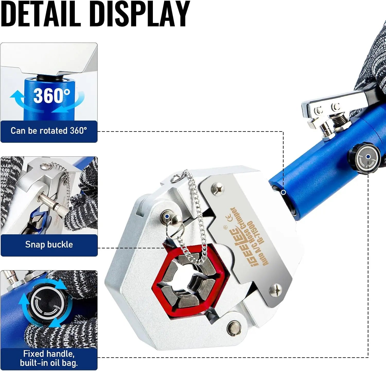 Hydraulic Hose Crimper Tool for AC Repair with 7 Die Set, Fits Barbed & Beaded Hose Fittings | IG-71500