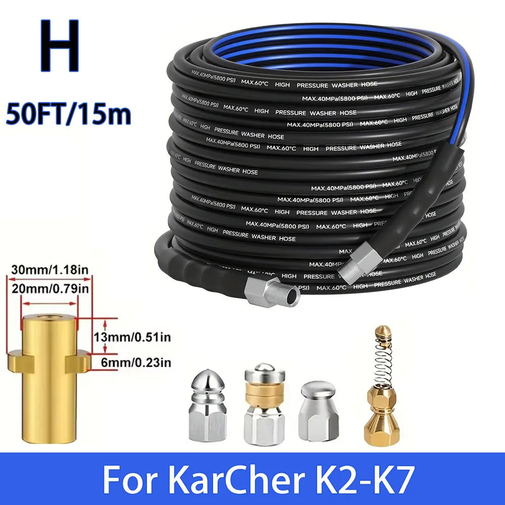 50FT Blue-Black Cleaning Hose Pressure Washer Drain Flusher,1/4" NPT  5000PSI Sink Unblocker Kitchen Flusher Nozzle Accessories
