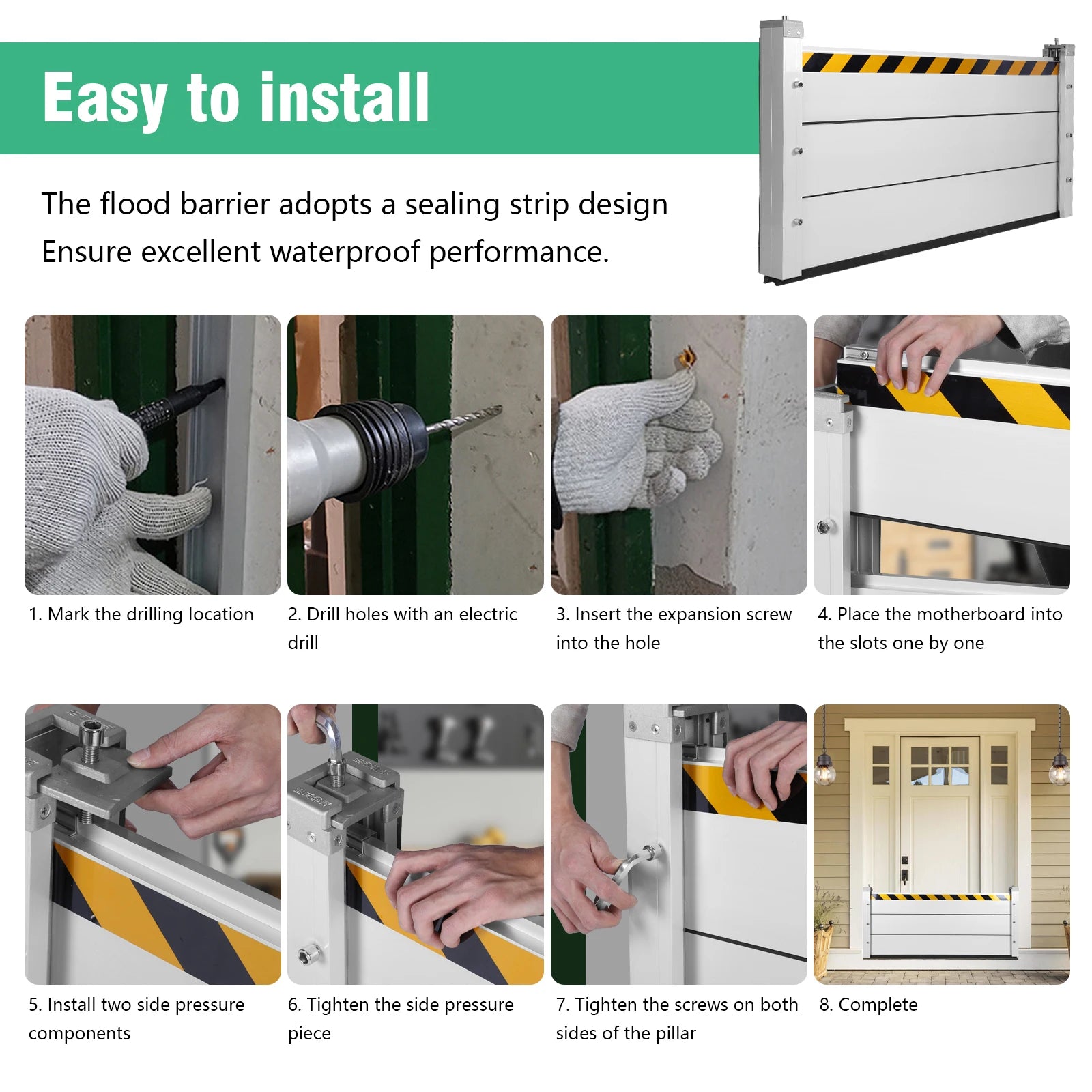 Heavy Duty Flooding Protect Baffle Reusable Temporary Flood Control System Stackable for Gates/Subways/Factories/Garages/Roads