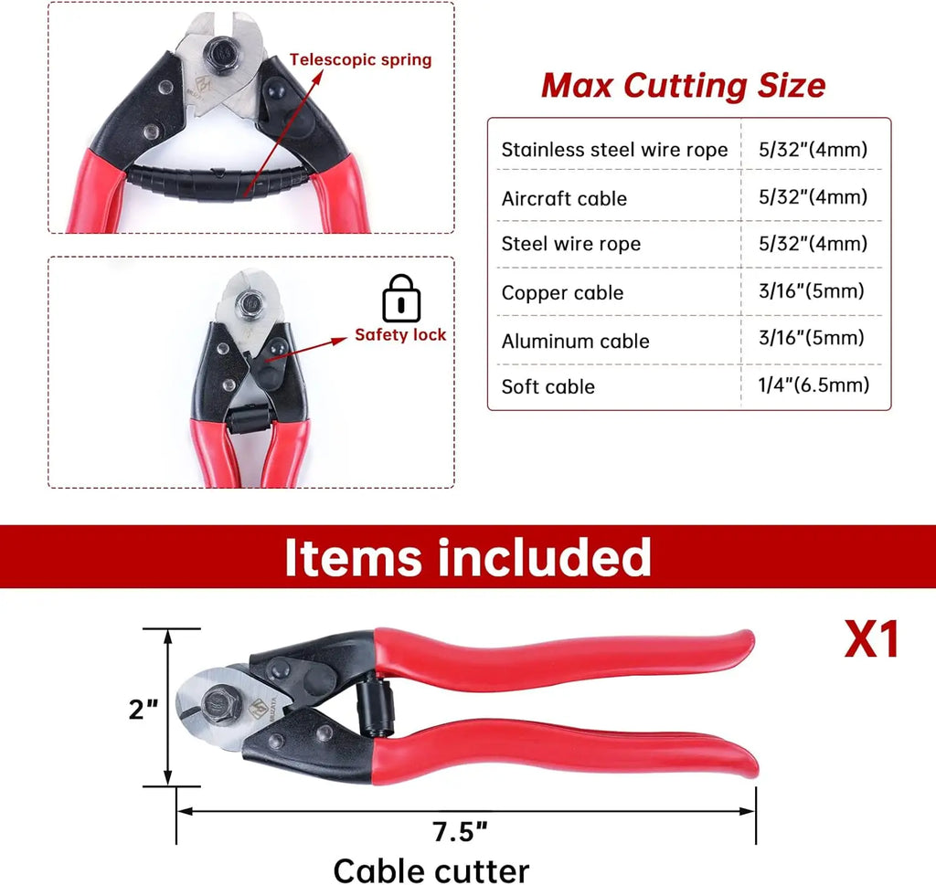 Upgraded Hydraulic Cable Railing Crimping Tool for 1/8" 5/32" 3/16" Stainless Steel Wire Rope with Cutter