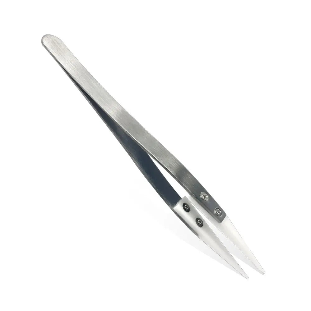 Precision Ceramic Tips Tweezers Anti-static Straight Aimed Tweezers Stainless Steel Handle High Temperature for Pinching Coils
