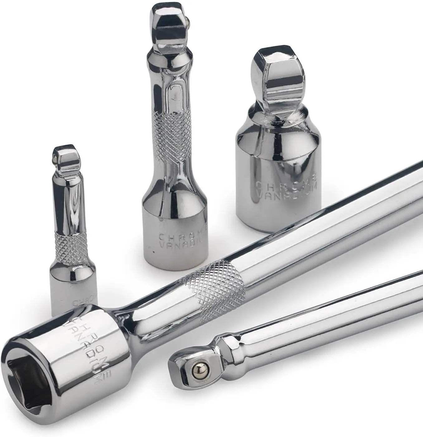 Wobble Extension Bar Set 9 Piece 1/4" 3/8" 1/2" Drives Cr-V Steel 16° Angle for Tight Spots